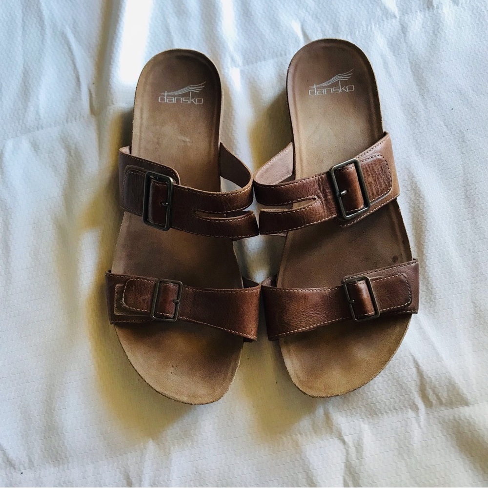 Dansko Brown‎ Leather Slide Sandals